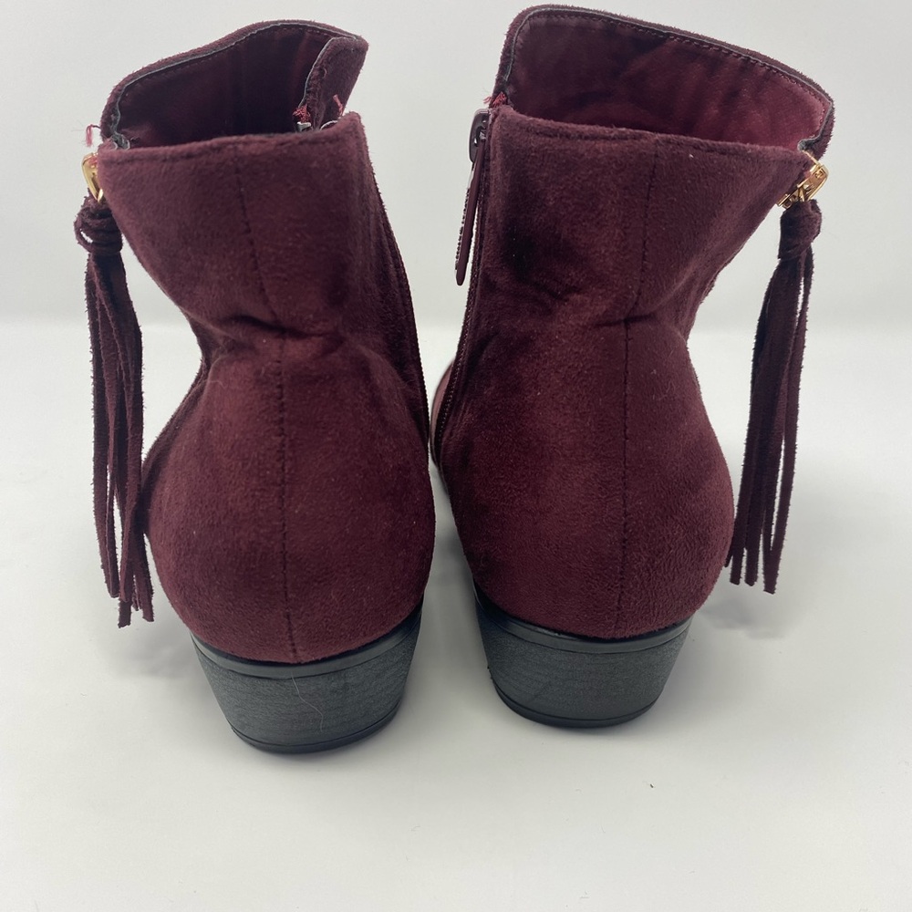 Nature Breeze Burgundy Ankle Boots Zip Up Side With Fringe Size 9 - Picture 4 of 9